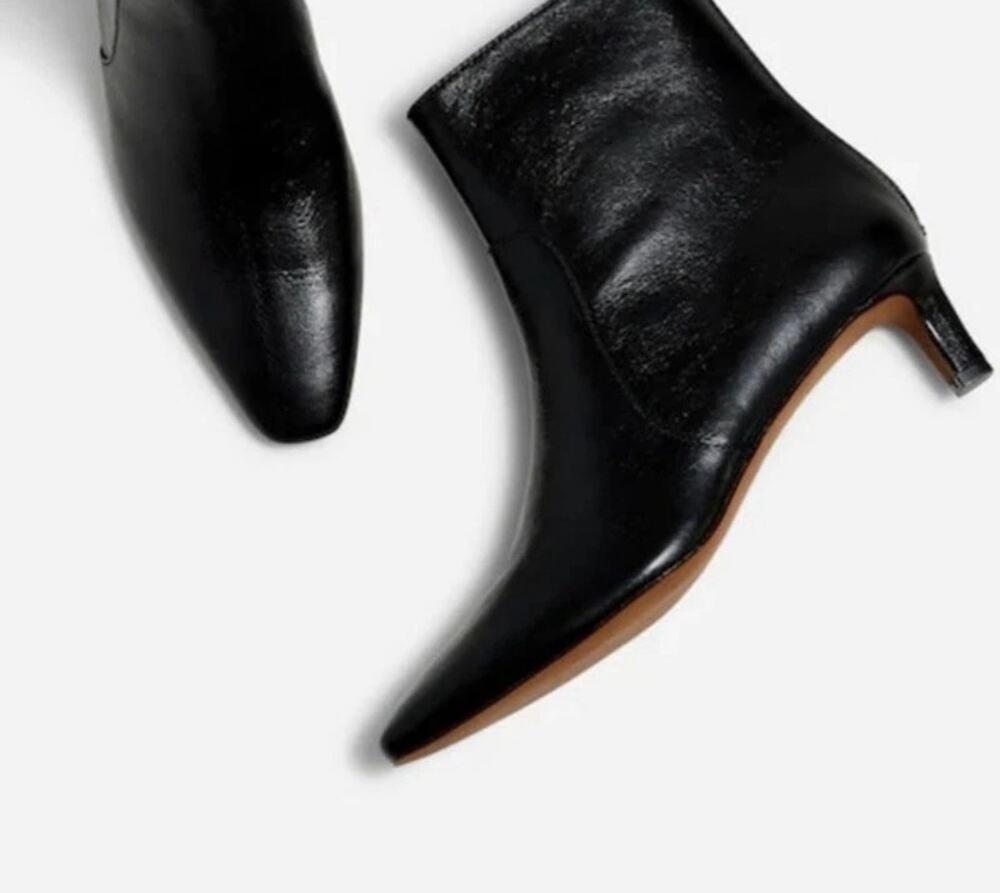 MADEWELL The Dimes Kitten Heel Boot in True Black Leather Size 8.5